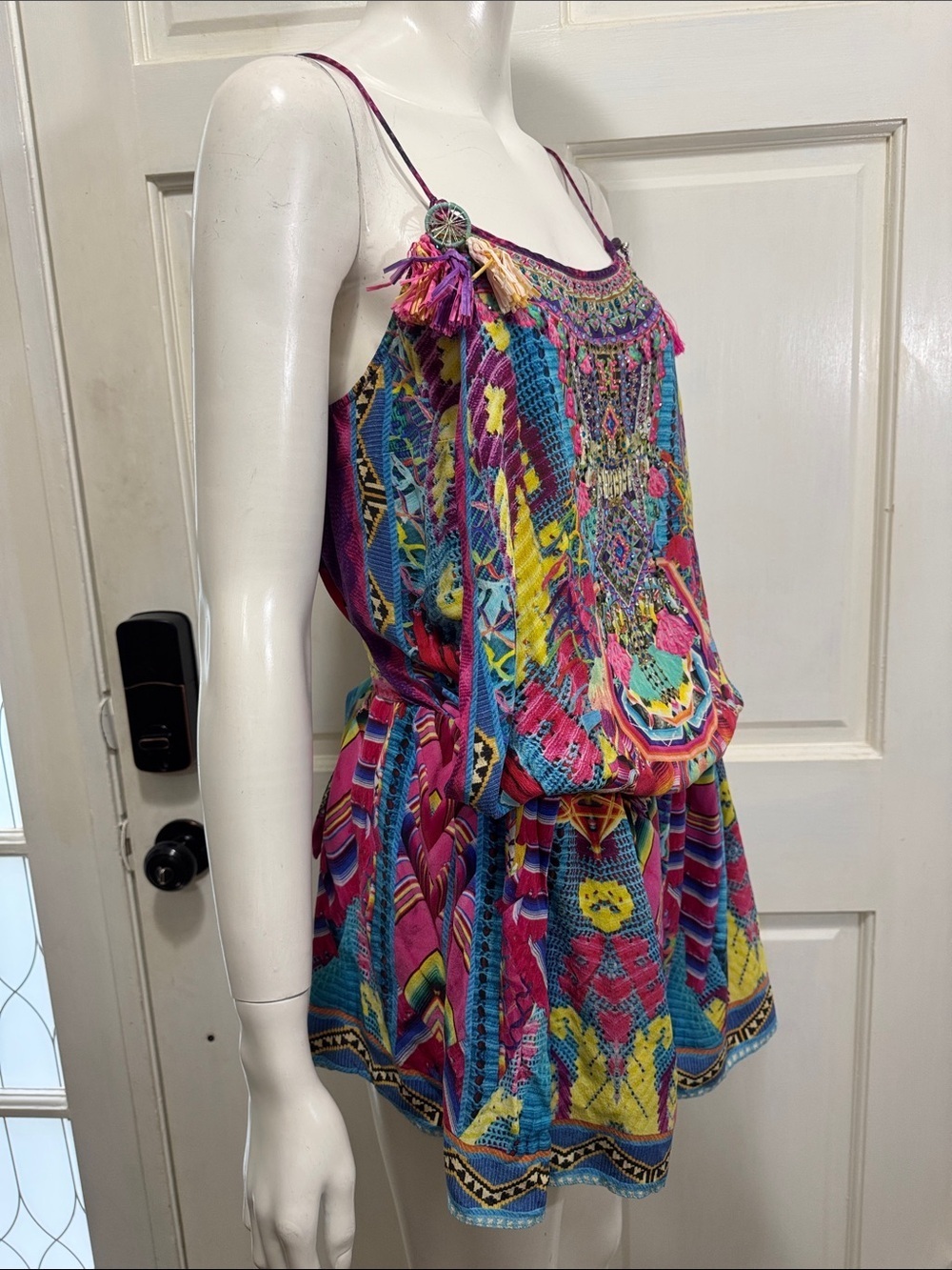 Camilla Pastel Floral Ikat Embroidered Top in Pink, Blue, Purple Size Medium - Picture 7 of 16